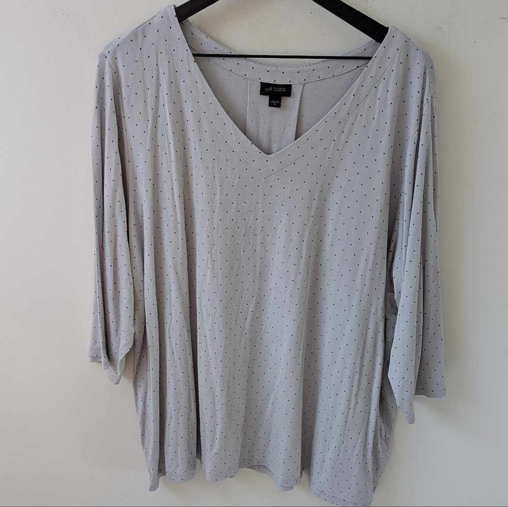 J. Jill Women's Wearever Collection Grey Polka Dot V Neck Jersey Knit Shirt 3X